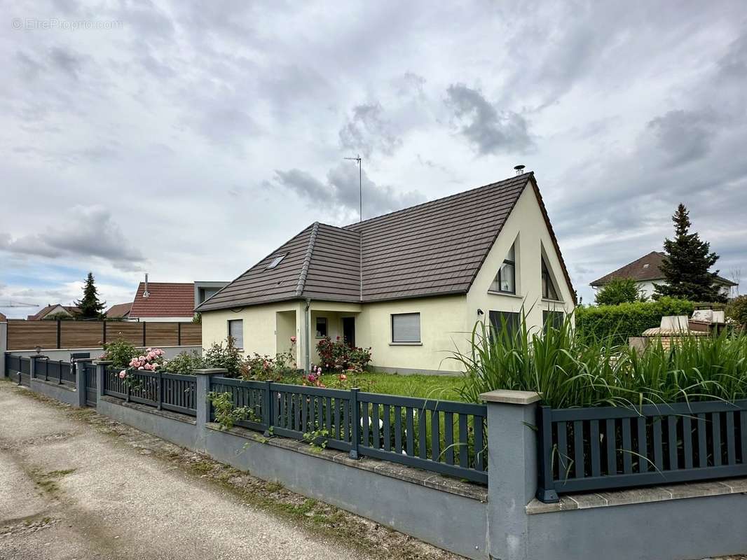 Pignon sud-est et façade sud depuis la rue - Maison à OBERSCHAEFFOLSHEIM