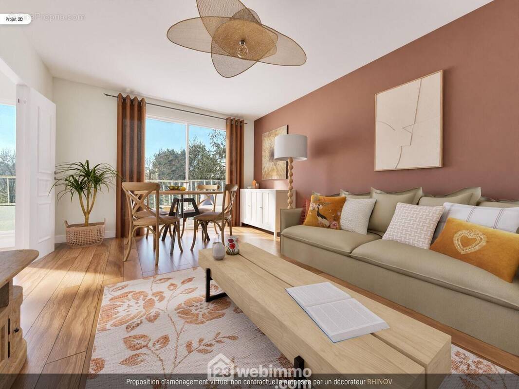 Possibilité d&#039;un espace salon et salle à manger confortables (suggestion 3D) - Appartement à POITIERS